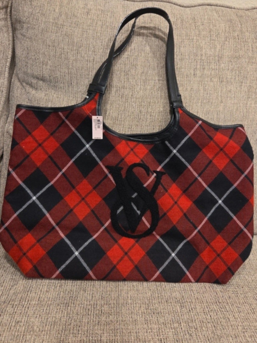 Red Plaid Tote Bag with Monogram Logo - Women Bags